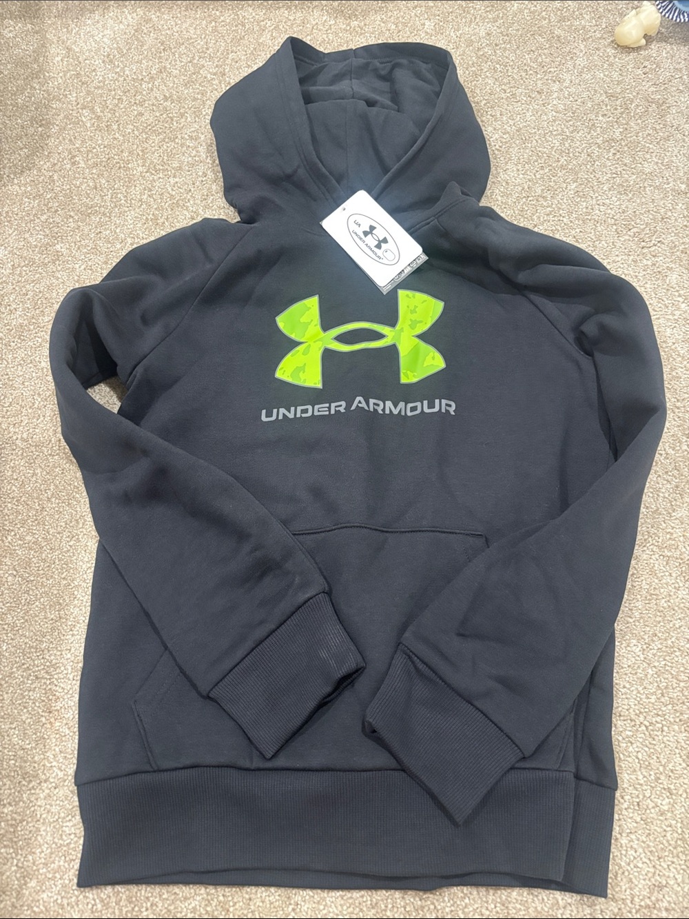 Under Armour Boys’s Black Crewneck Hoodie with Neon Green Logo